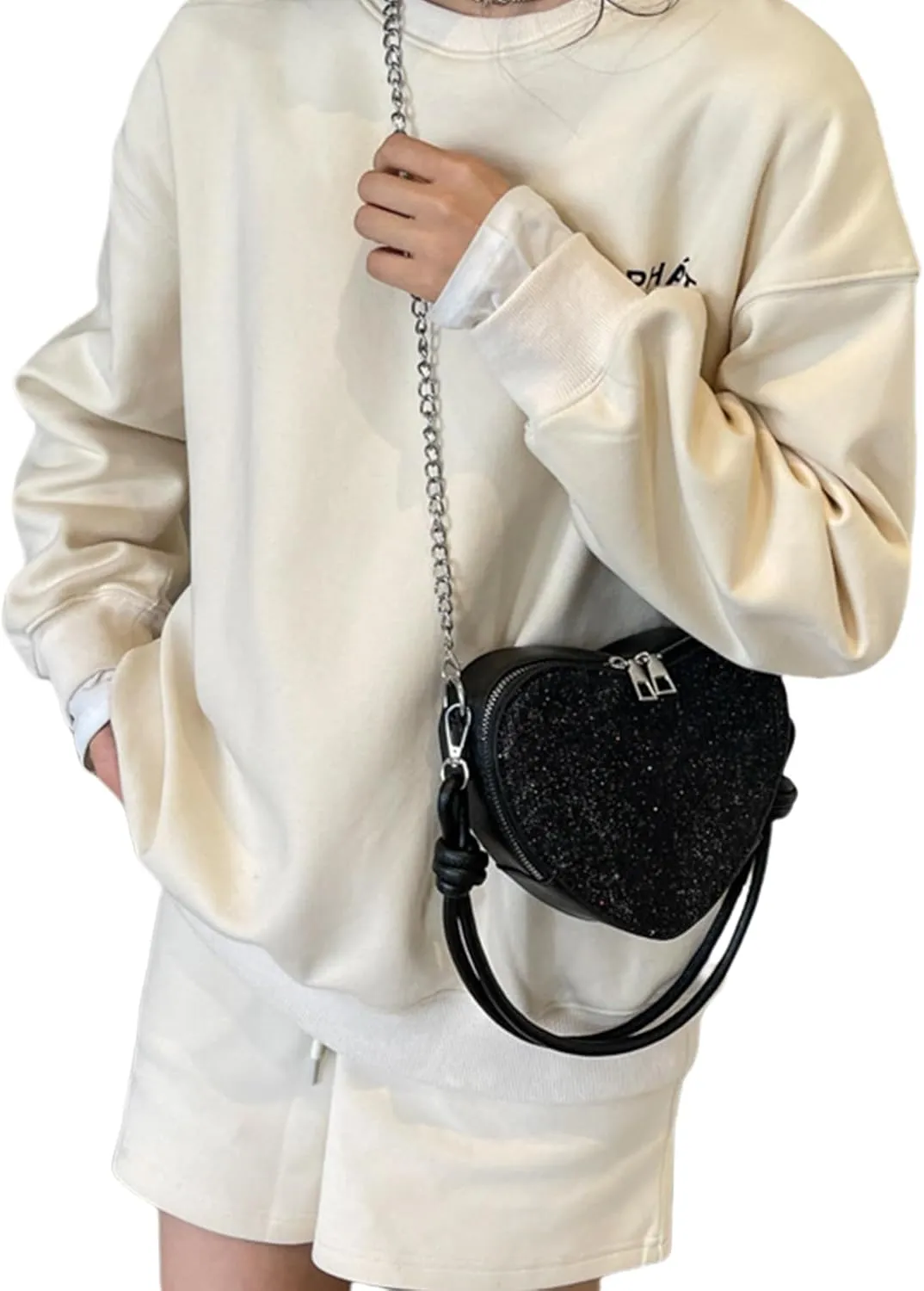 Heart Shape Hobo Purse for Girls Women Rhinestone Leather Crossbody Bag Shoulder Bag Fashion Heart Shape Tote Bag