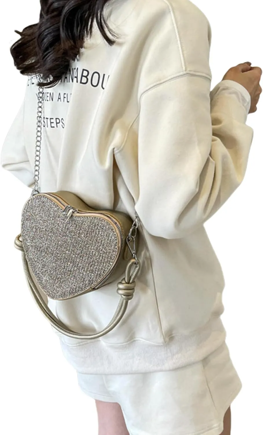 Heart Shape Hobo Purse for Girls Women Rhinestone Leather Crossbody Bag Shoulder Bag Fashion Heart Shape Tote Bag