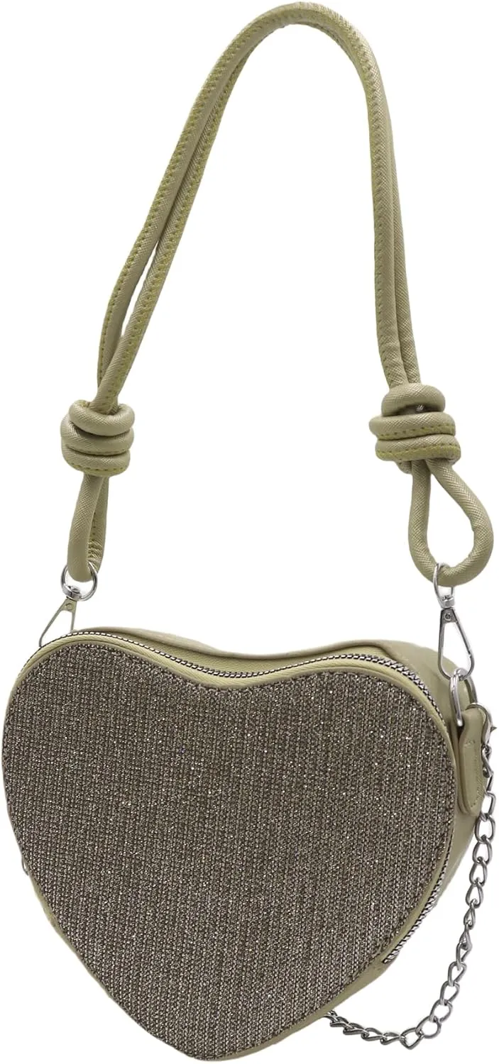 Heart Shape Hobo Purse for Girls Women Rhinestone Leather Crossbody Bag Shoulder Bag Fashion Heart Shape Tote Bag