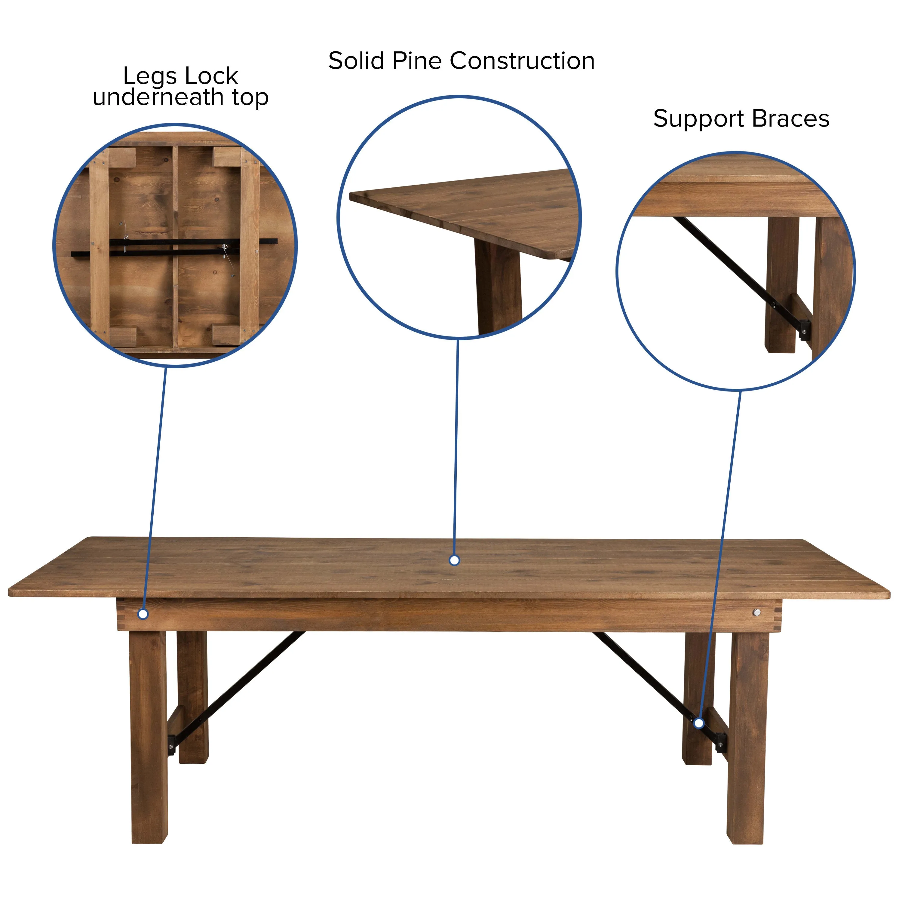 HERCULES Series 8' x 40'' Folding Farm Table Set with 10 Cross Back Chairs and Cushions