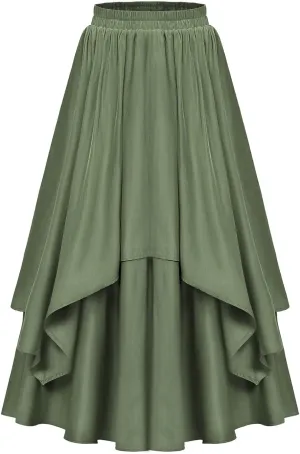 HGps8w Renaissance High Low Skirt for Women Medieval Costume Vintage Gothic Steampunk Victorian Maxi Skirt