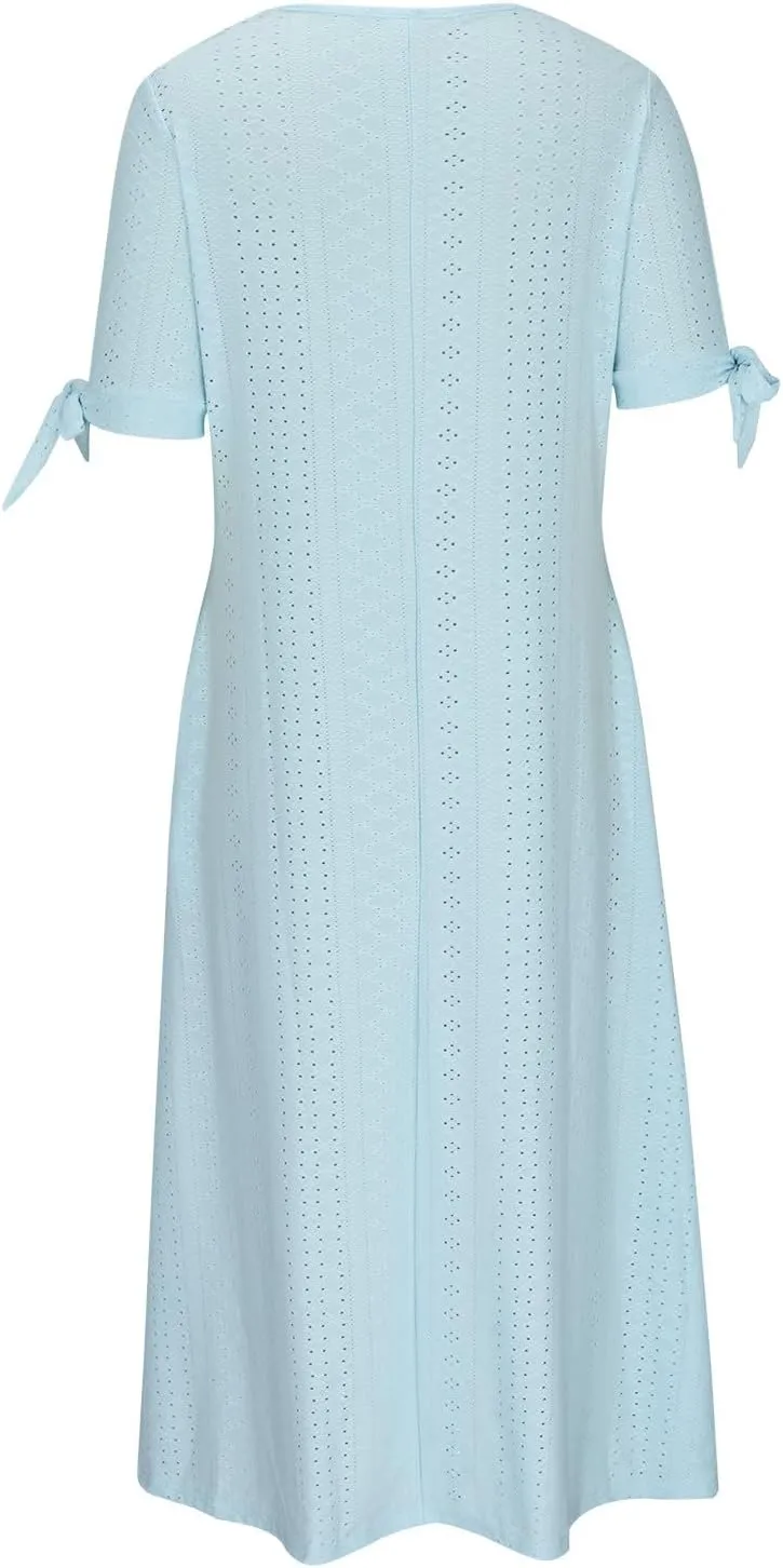 hlysgo Long Dresses for Women 2025 Trendy Short Sleeve Eyelet Tshirt Dress Casual Summer Beach Vacation Sundress with Pocket