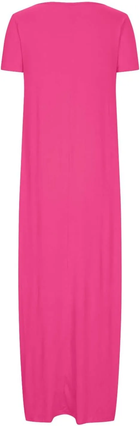hlysgo Womens 2025 Trendy Summer Long Dresses Short Sleeve Scoop Neck Plus Size Lounge Midi Dress Solid Casual Dress