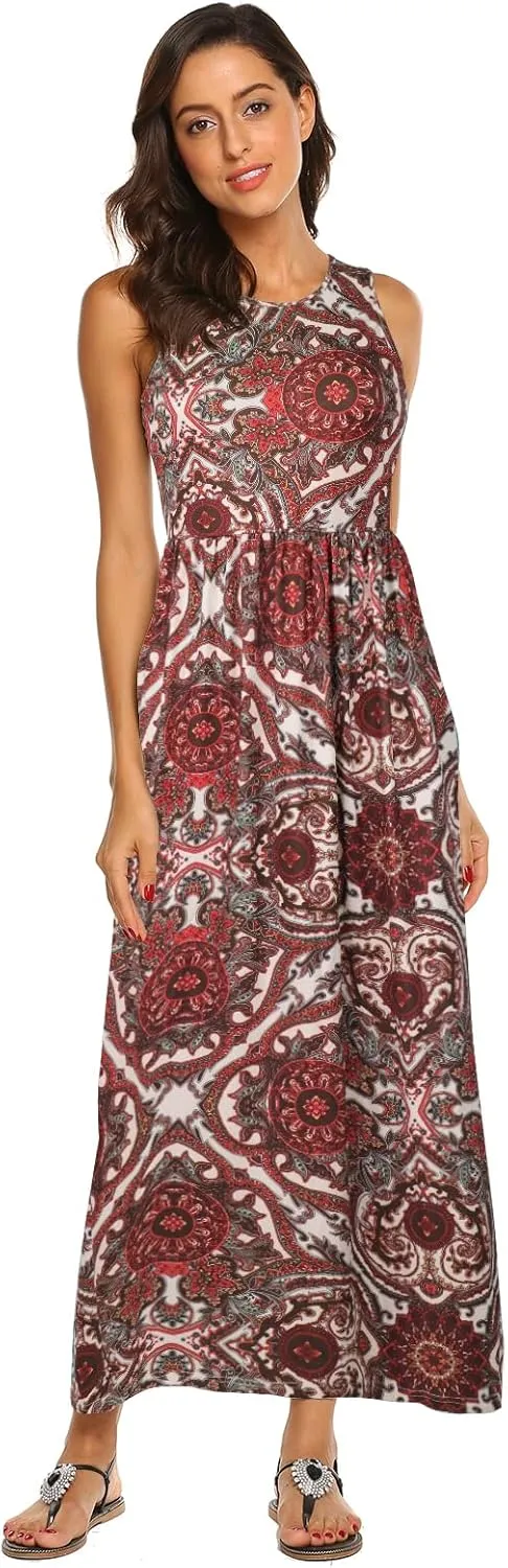 Hount Women's Summer Sleeveless Striped Flowy Casual Long Maxi Dress with Pockets