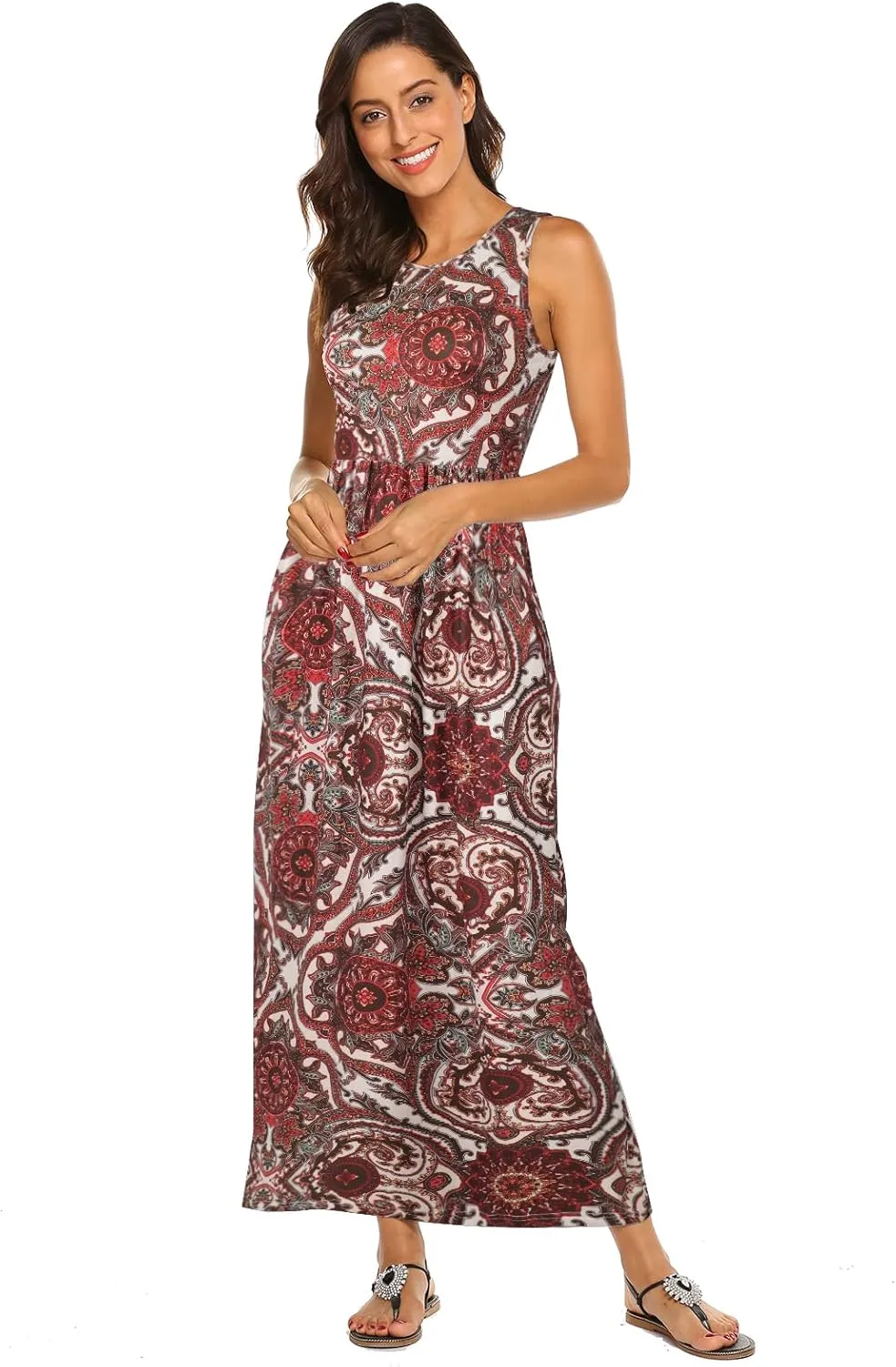 Hount Women's Summer Sleeveless Striped Flowy Casual Long Maxi Dress with Pockets