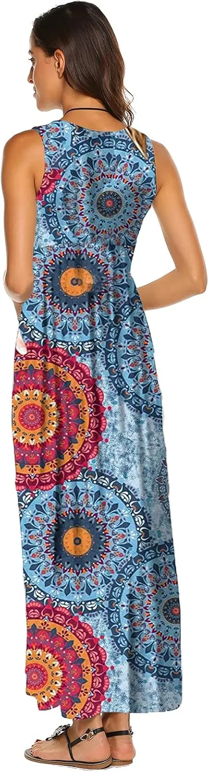 Hount Women's Summer Sleeveless Striped Flowy Casual Long Maxi Dress with Pockets