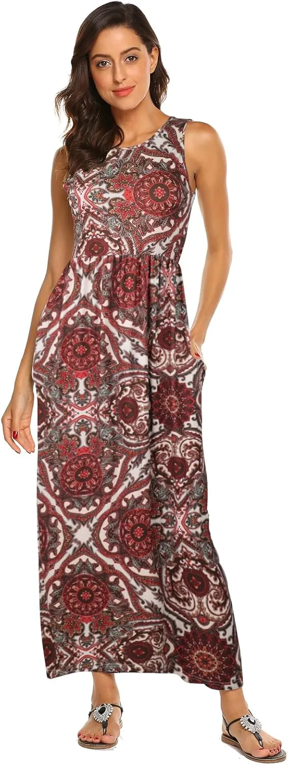 Hount Women's Summer Sleeveless Striped Flowy Casual Long Maxi Dress with Pockets