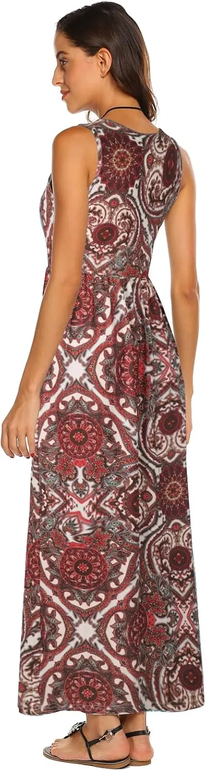 Hount Women's Summer Sleeveless Striped Flowy Casual Long Maxi Dress with Pockets