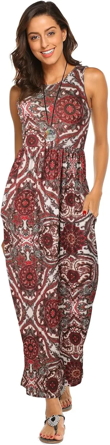 Hount Women's Summer Sleeveless Striped Flowy Casual Long Maxi Dress with Pockets