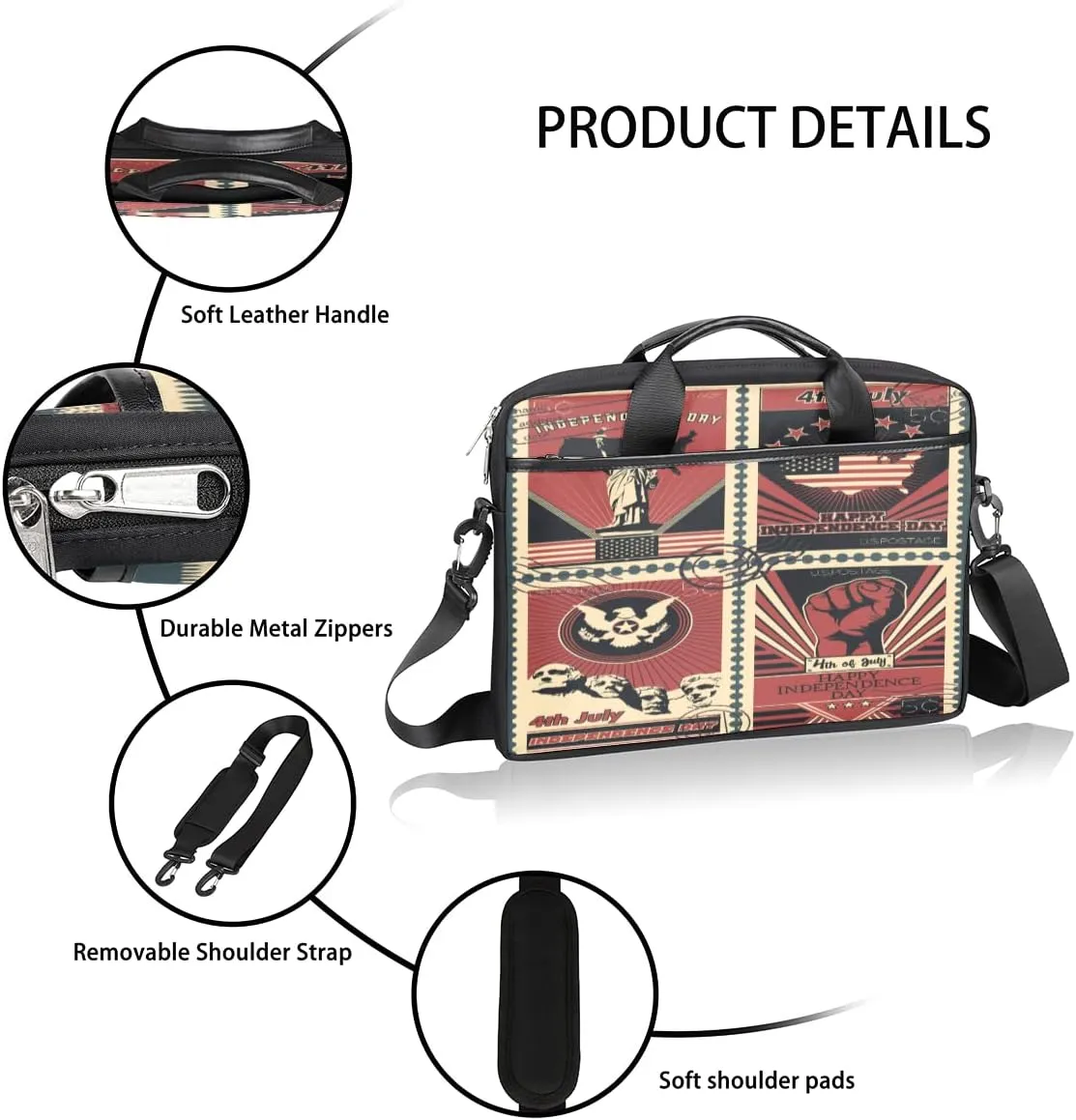Ikat Texture Laptop Shoulder Messenger Bag Waterproof Laptop Briefcase Handle Padded Strap