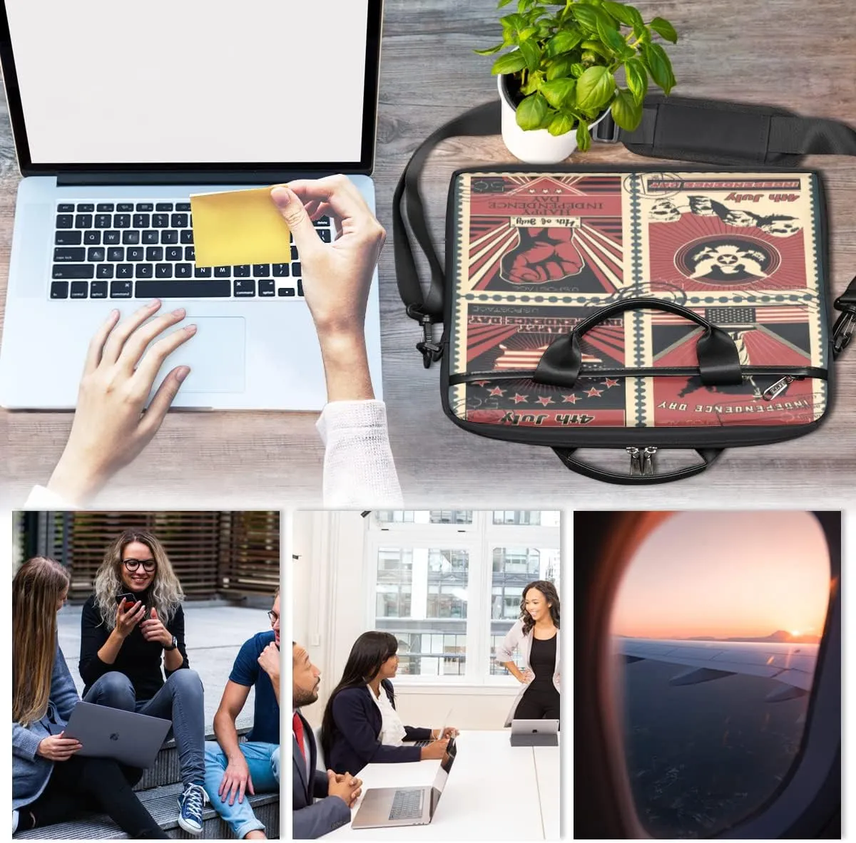 Ikat Texture Laptop Shoulder Messenger Bag Waterproof Laptop Briefcase Handle Padded Strap