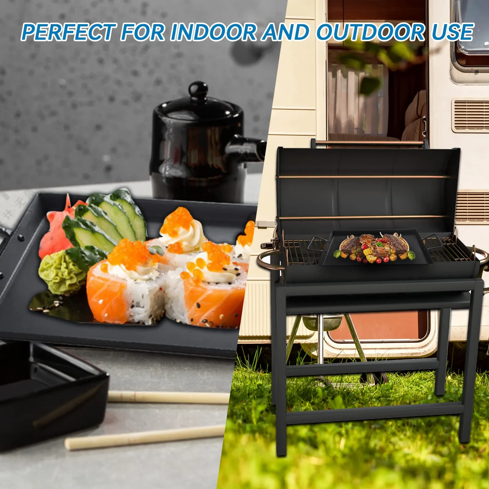 Keleday Pre-Seasoned Cast Iron Griddle Pan with Handles – Non-Stick Grill for Stove Tops and Gas Grills, Ideal for Indoor and Outdoor Cooking, Camping, 17.68 x 10 Inches