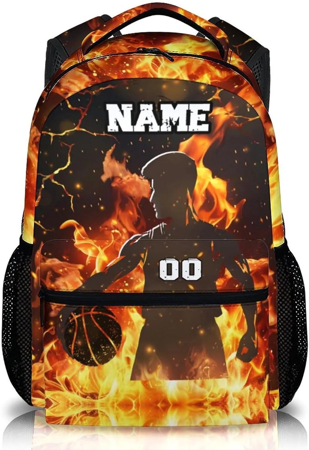 Kids School Backpack, Personalized Backpacks with Name for Boys 10-12, Basketball Bookbag for Primary Middle Preschool, 17 Inch Custom Durable Bookbags for Students Sports Lovers