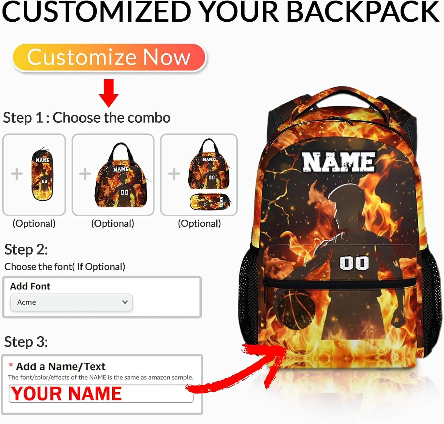 Kids School Backpack, Personalized Backpacks with Name for Boys 10-12, Basketball Bookbag for Primary Middle Preschool, 17 Inch Custom Durable Bookbags for Students Sports Lovers