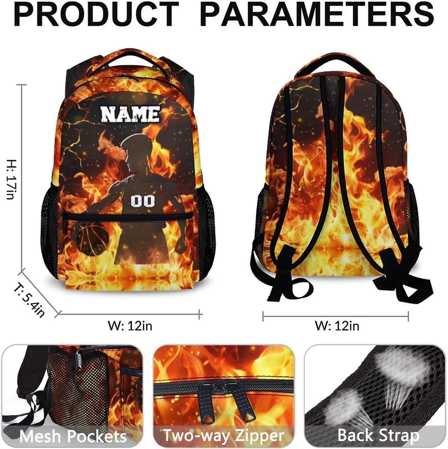 Kids School Backpack, Personalized Backpacks with Name for Boys 10-12, Basketball Bookbag for Primary Middle Preschool, 17 Inch Custom Durable Bookbags for Students Sports Lovers
