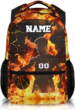 Kids School Backpack, Personalized Backpacks with Name for Boys 10-12, Basketball Bookbag for Primary Middle Preschool, 17 Inch Custom Durable Bookbags for Students Sports Lovers