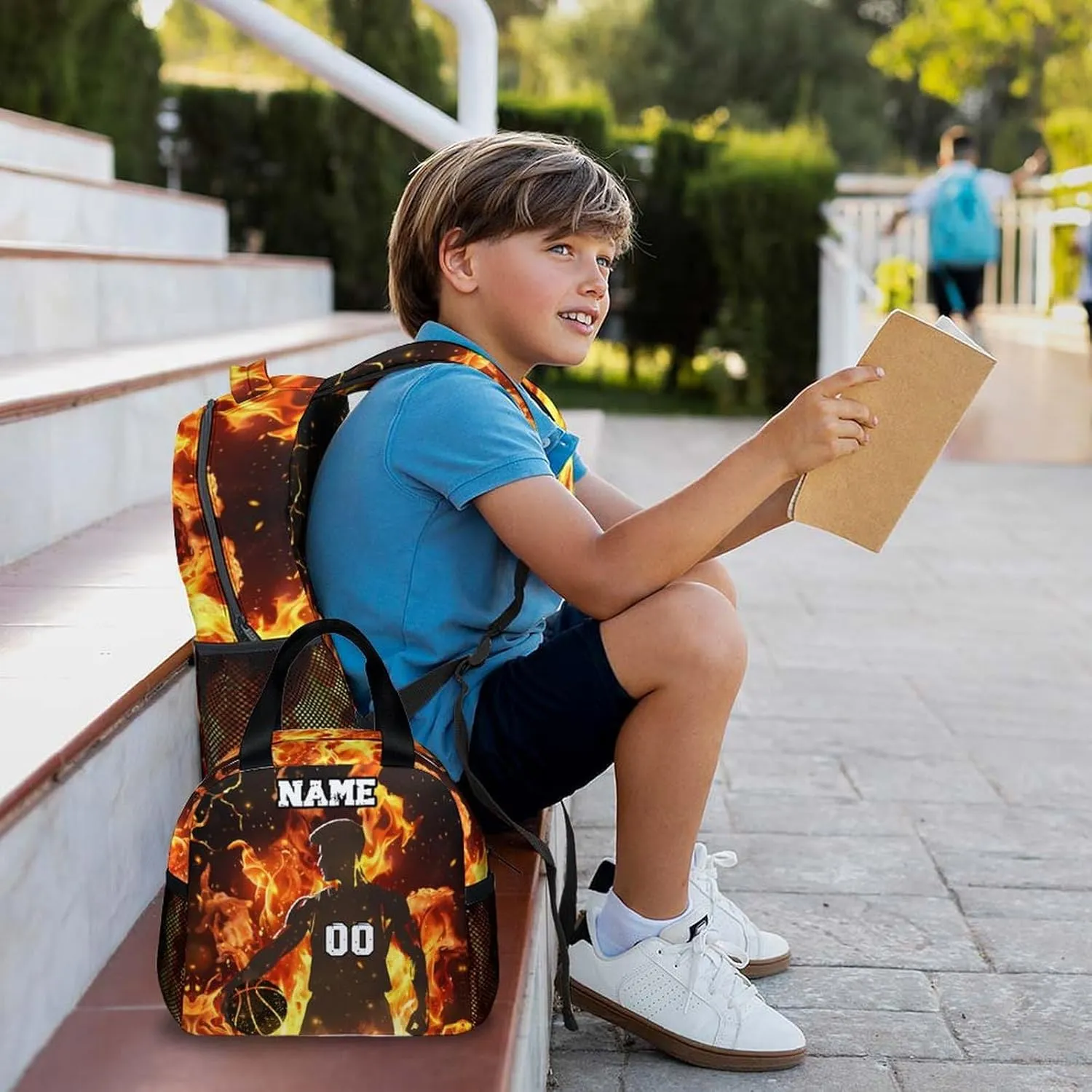 Kids School Backpack Set, Personalized 3PCS Backpacks with Lunch Bag Pencil Case for Boys 10-12, Basketball Bookbag for Primary Middle Preschool, Custom Durable Bookbags for Students