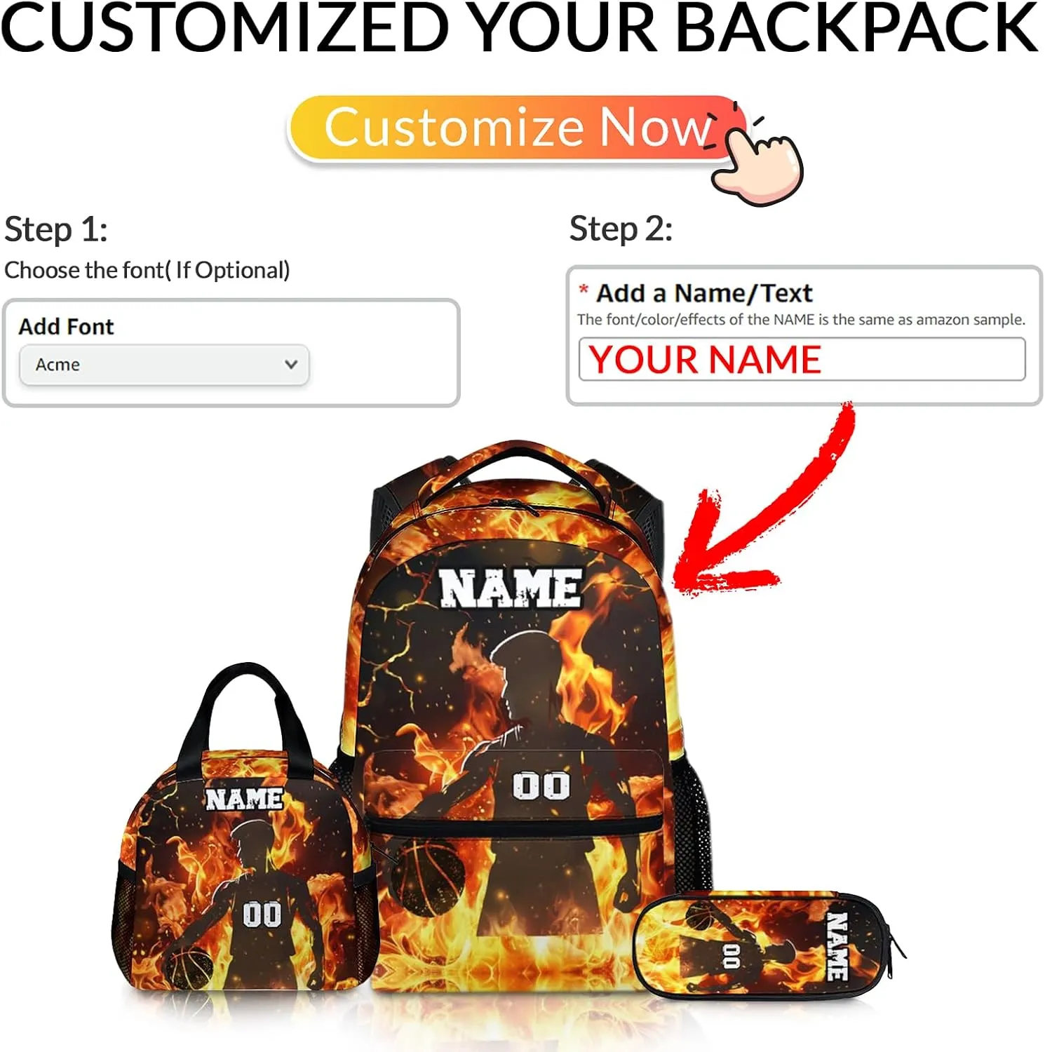 Kids School Backpack Set, Personalized 3PCS Backpacks with Lunch Bag Pencil Case for Boys 10-12, Basketball Bookbag for Primary Middle Preschool, Custom Durable Bookbags for Students
