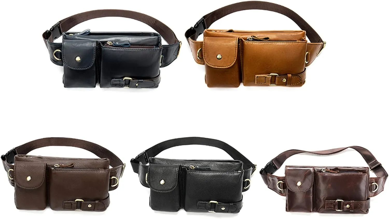 Large Capacity Leather Waist Bags with Adjustable Strap Unisex Shoulder Bags Phone for Outdoor Travel Hiking