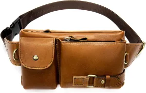 Large Capacity Leather Waist Bags with Adjustable Strap Unisex Shoulder Bags Phone for Outdoor Travel Hiking