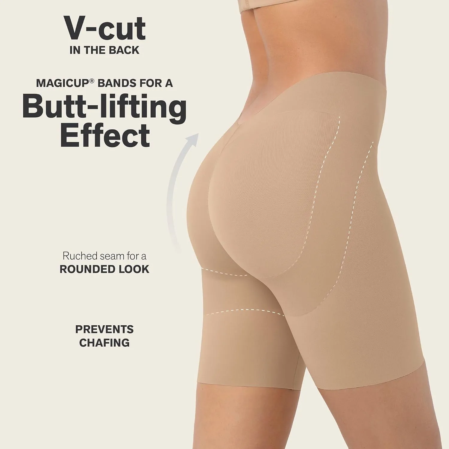 Leonisa Undetectable Plunge Moderate Compression Low Back Shapewear Shorts for Women for Tummy Control Under Backless Dresses