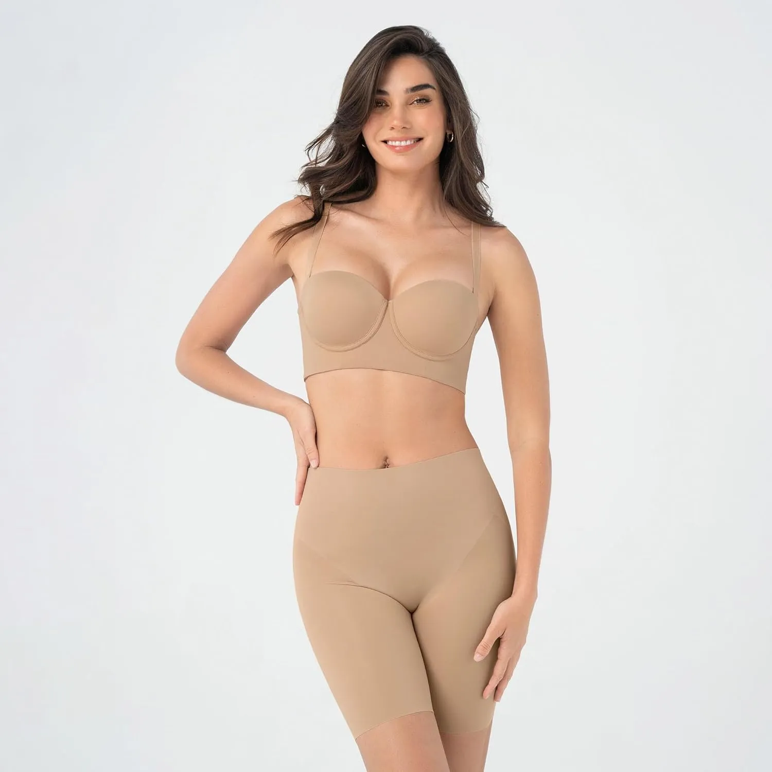 Leonisa Undetectable Plunge Moderate Compression Low Back Shapewear Shorts for Women for Tummy Control Under Backless Dresses