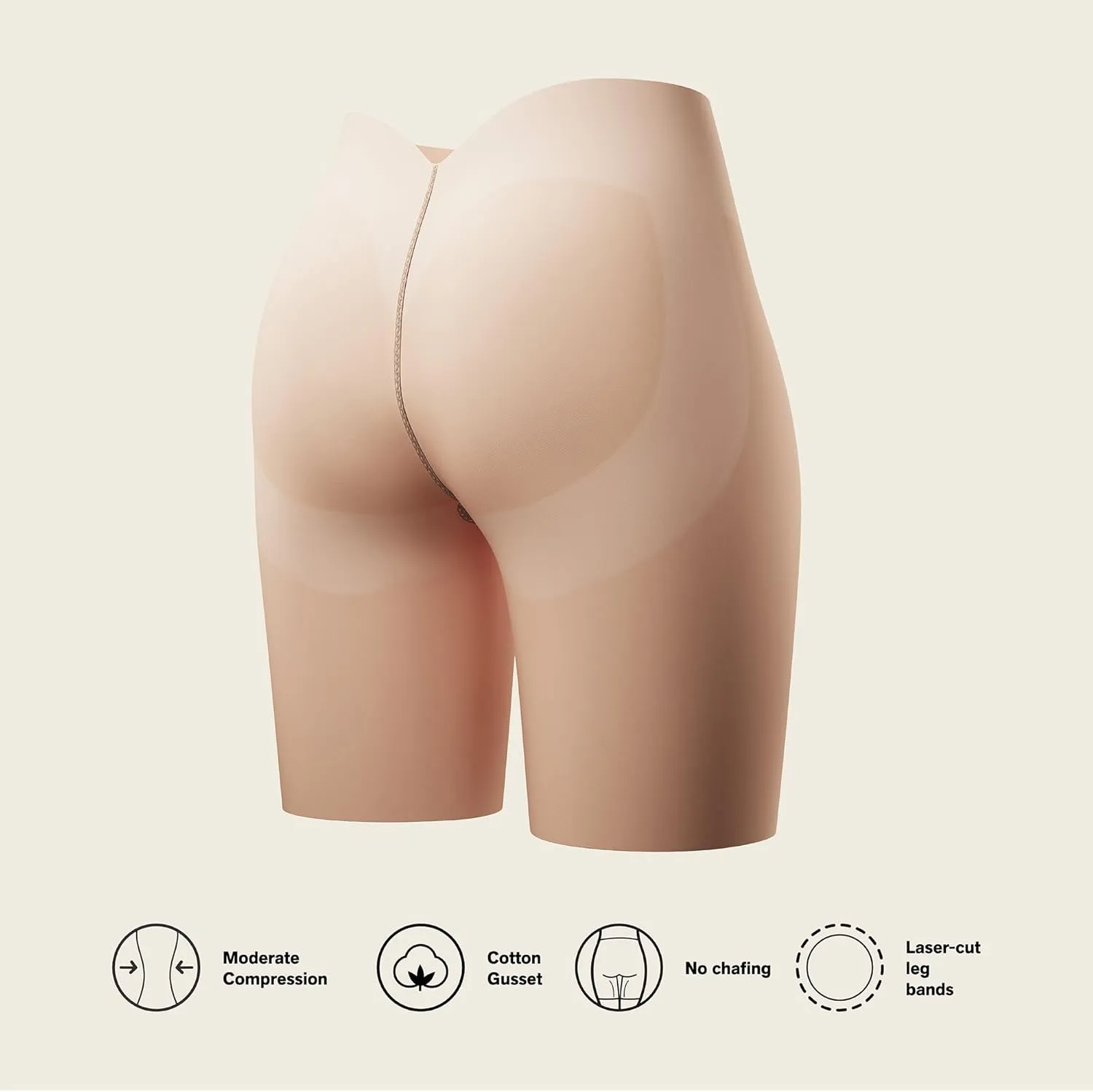 Leonisa Undetectable Plunge Moderate Compression Low Back Shapewear Shorts for Women for Tummy Control Under Backless Dresses