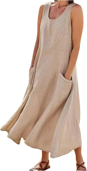 Linen Dress for Women 2023, Casual Dresses for Women 2023, Linen Dresses for Women 2023 Summer Casual Plus Size Beach Cover Up Loose Fit Plain Maxi T Shirt Dress, 1-Khaki