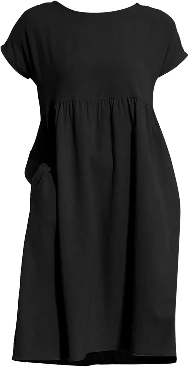 Linen Dresses for Women 2025 Dress Baggy Midi Dresses Plus Size Short Sleeves Dress Sundress with Pockets