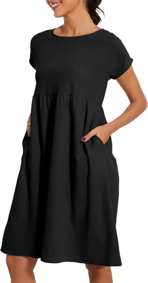 Linen Dresses for Women 2025 Dress Baggy Midi Dresses Plus Size Short Sleeves Dress Sundress with Pockets