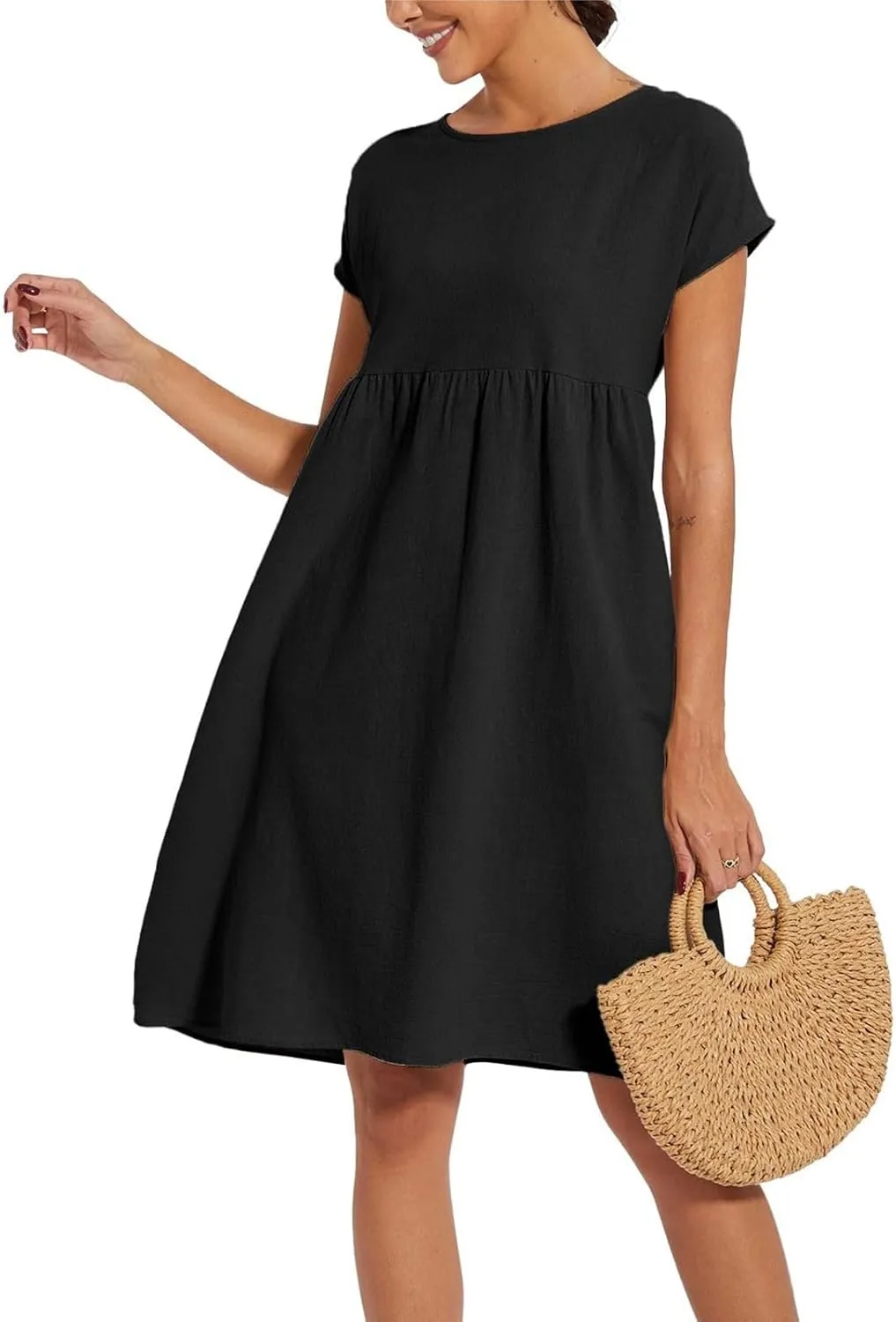Linen Dresses for Women 2025 Dress Baggy Midi Dresses Plus Size Short Sleeves Dress Sundress with Pockets