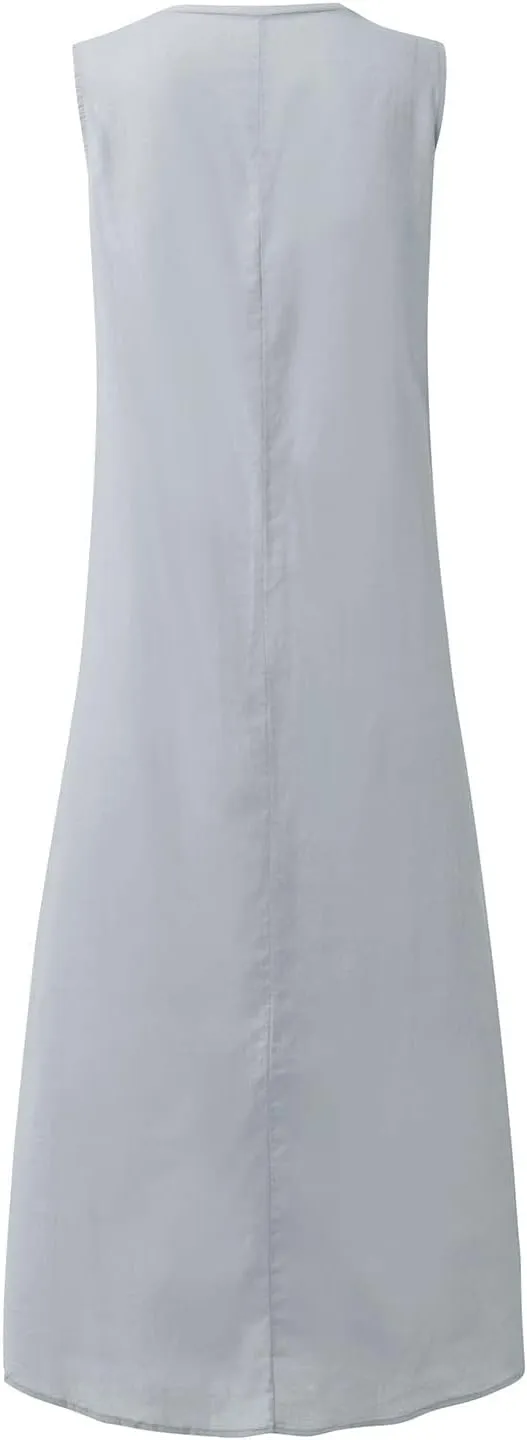 Linen Dresses for Women Sleeveless Linen Casual Cotton Tank Maxi 2025 Summer Dress