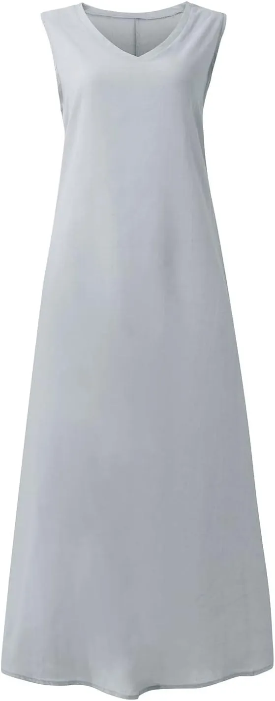 Linen Dresses for Women Sleeveless Linen Casual Cotton Tank Maxi 2025 Summer Dress