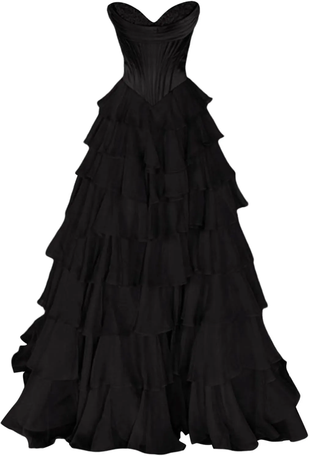 Long Formal Dresses for Women Corset Tiered 2025 Chiffon Strapless Ruffle Prom Dress A-Line Slit Evening Party Gown