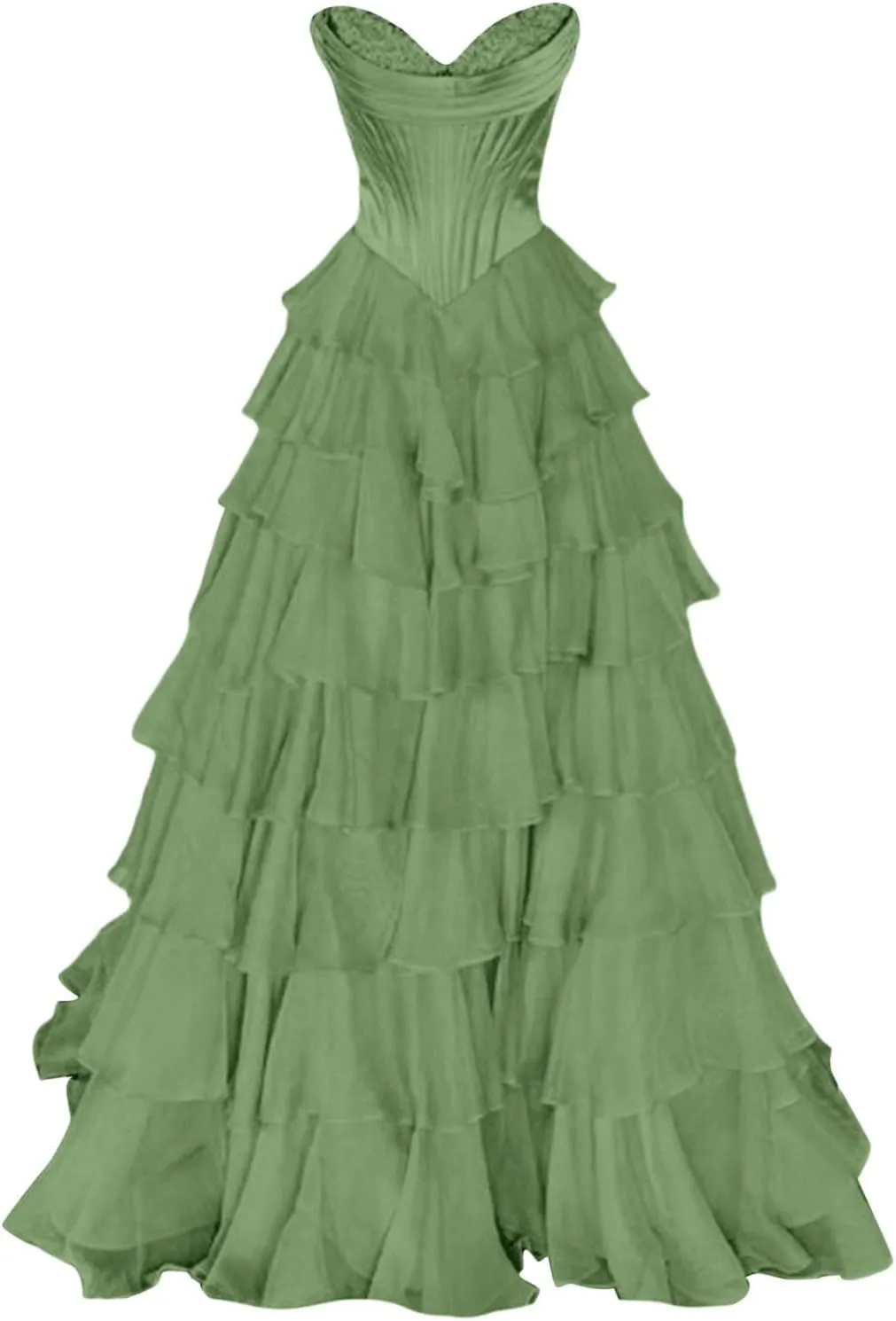 Long Formal Dresses for Women Corset Tiered 2025 Chiffon Strapless Ruffle Prom Dress A-Line Slit Evening Party Gown