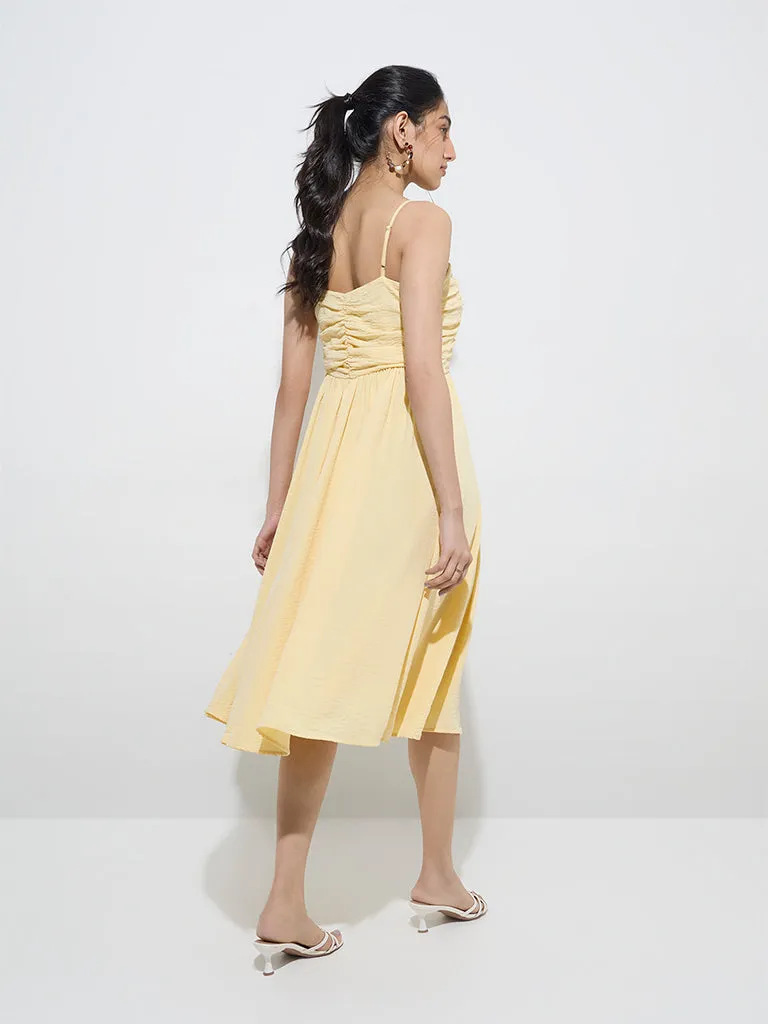 LOV Yellow Pleated Fit-and-Flare Dress