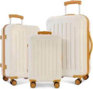 Luggage 3 Piece Sets with Spinner Wheels ABS PC Lightweight(20/24/28), White
