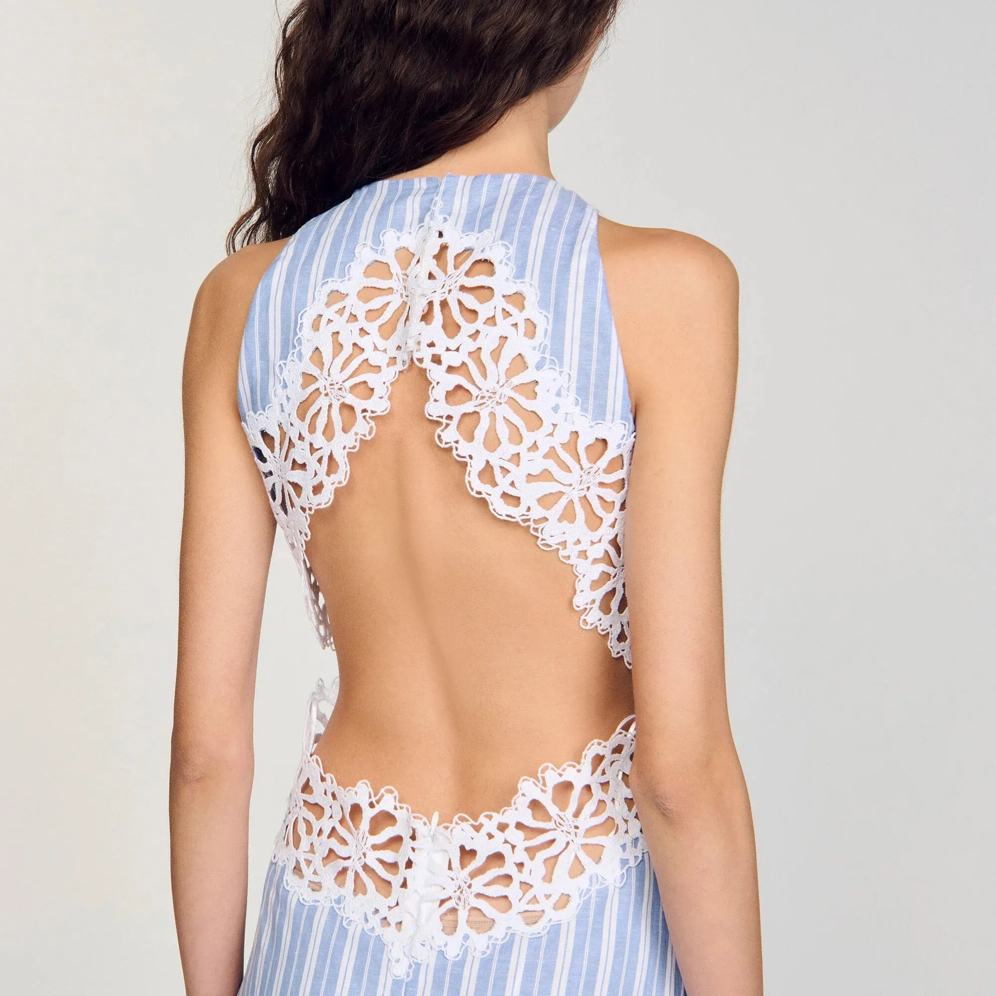 Majorelle Striped Maxi Dress With Lace Blu / White