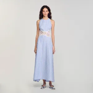 Majorelle Striped Maxi Dress With Lace Blu / White