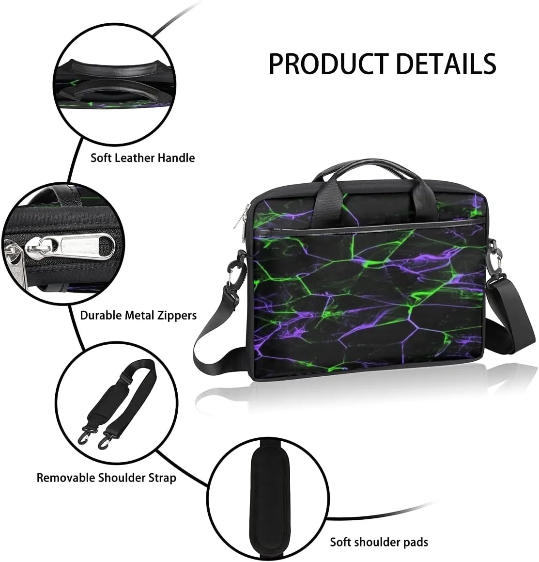 Marble Texture Printed Laptop Shoulder Messenger Bag Waterproof Laptop Briefcase with Handle and Padded Strap Case Sleeve