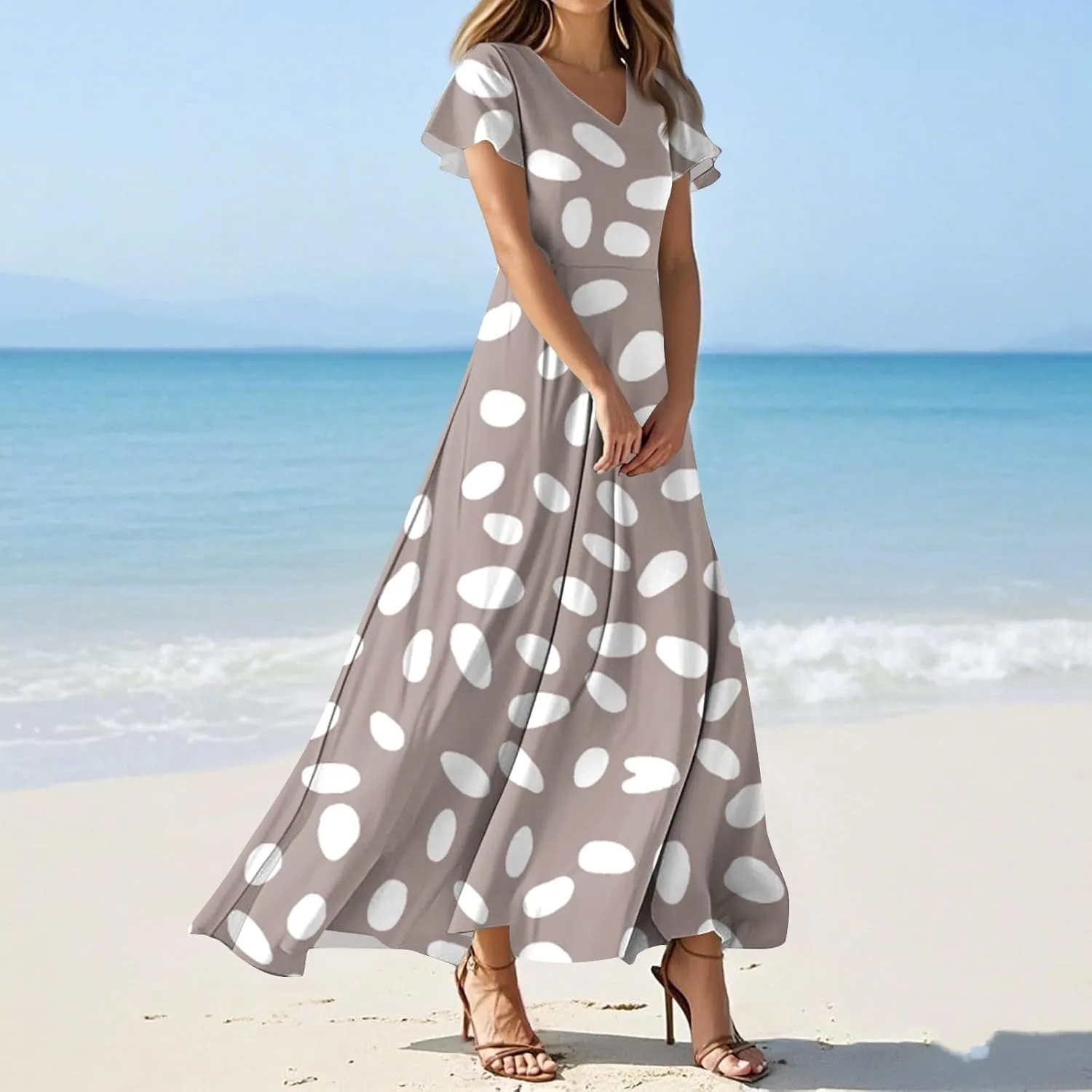 Maxi Dresses for Women 2025 Plus Size Chiffon Ruffle Flowy Swing Short Sleeve Floral Dress A Line Frocks