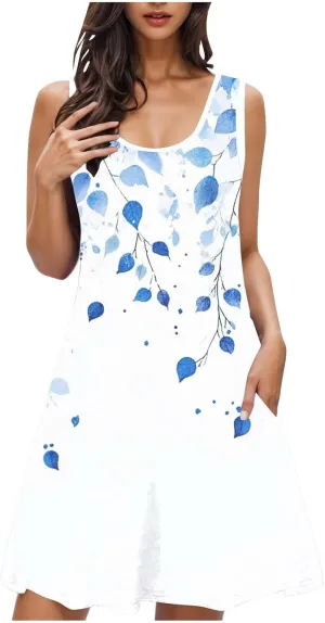 Midi Dresses for Women Summer Boho Floral Print Sleeveless Tank Dresses A-Line Casual Sundress Beach Cover Ups