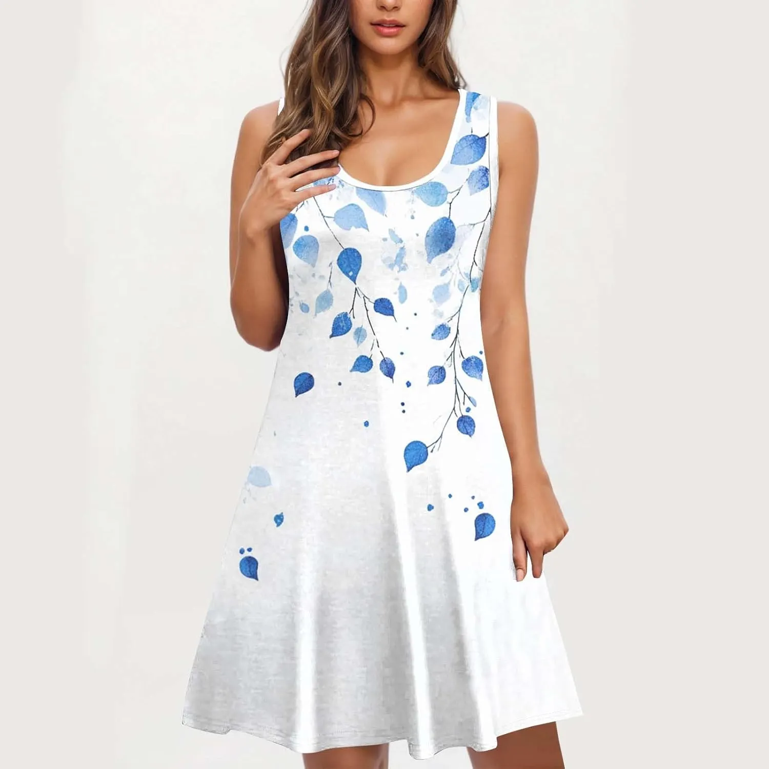Midi Dresses for Women Summer Boho Floral Print Sleeveless Tank Dresses A-Line Casual Sundress Beach Cover Ups
