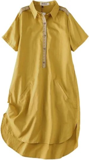 Minibee Women's Linen Dress Summer Casual Boho Sundress Short Sleeve Loose Tunic Dresses with Pocket