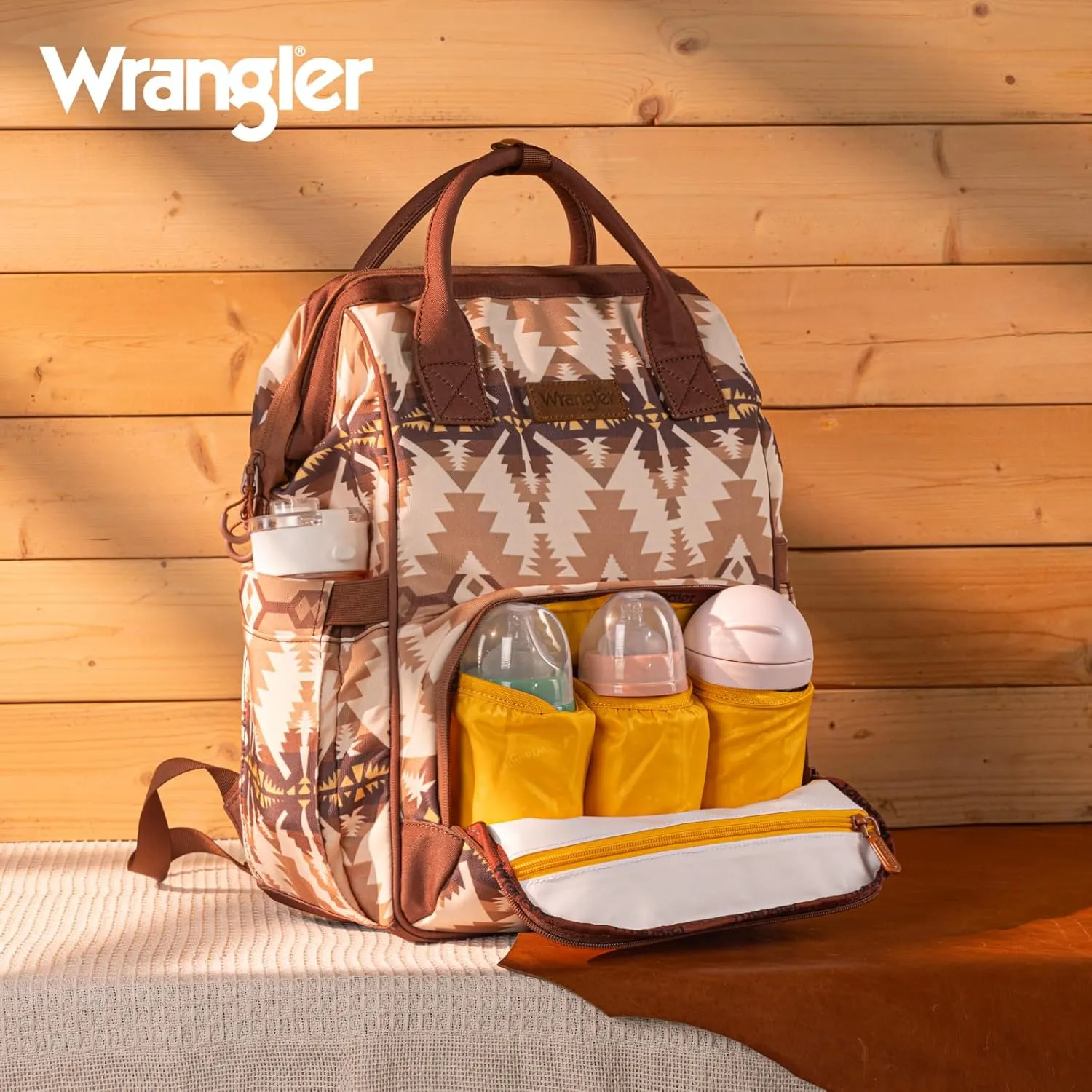 Montana West x Wrangler Diaper Bag Backpack Aztec Travel Backpack Purses Western Multi-Function Baby Bags for Mom with Waterproof Insulated Pockets