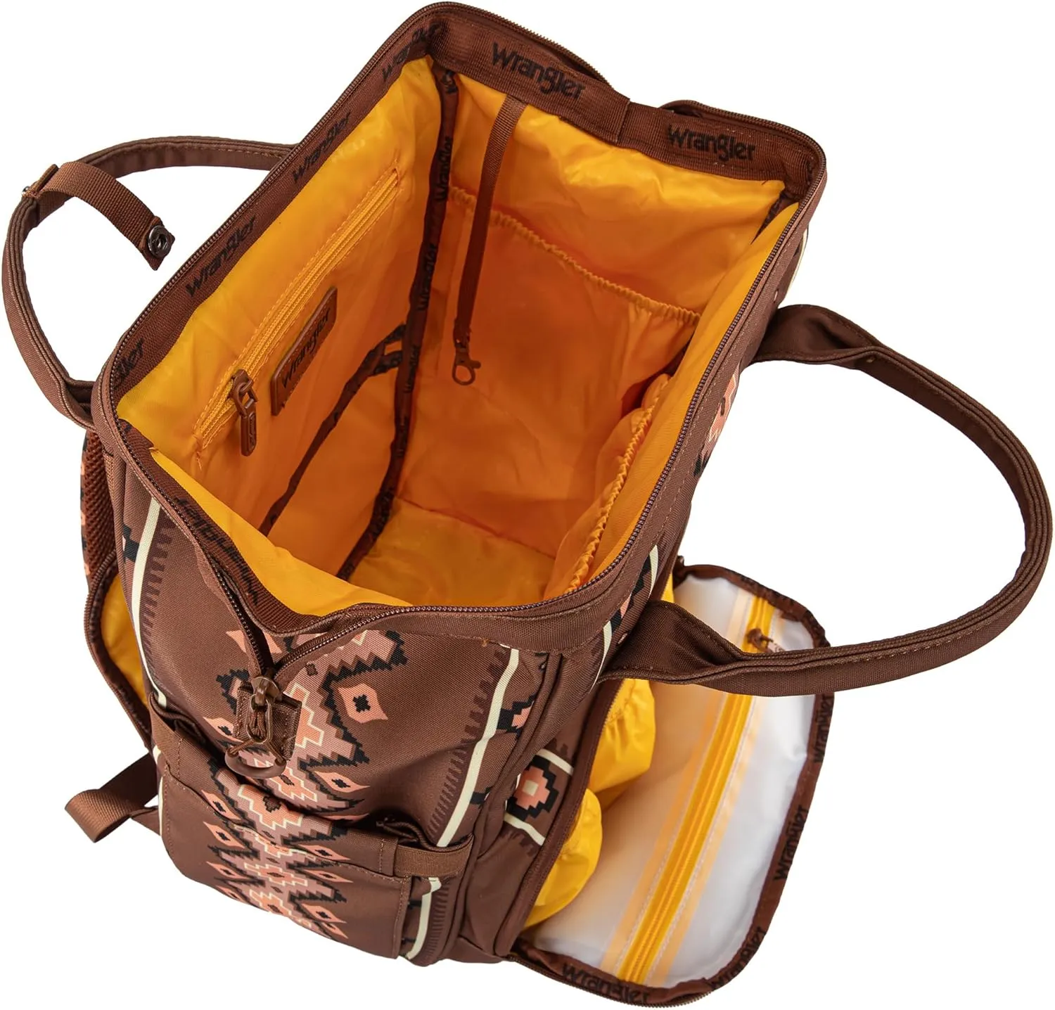 Montana West x Wrangler Diaper Bag Backpack Aztec Travel Backpack Purses Western Multi-Function Baby Bags for Mom with Waterproof Insulated Pockets