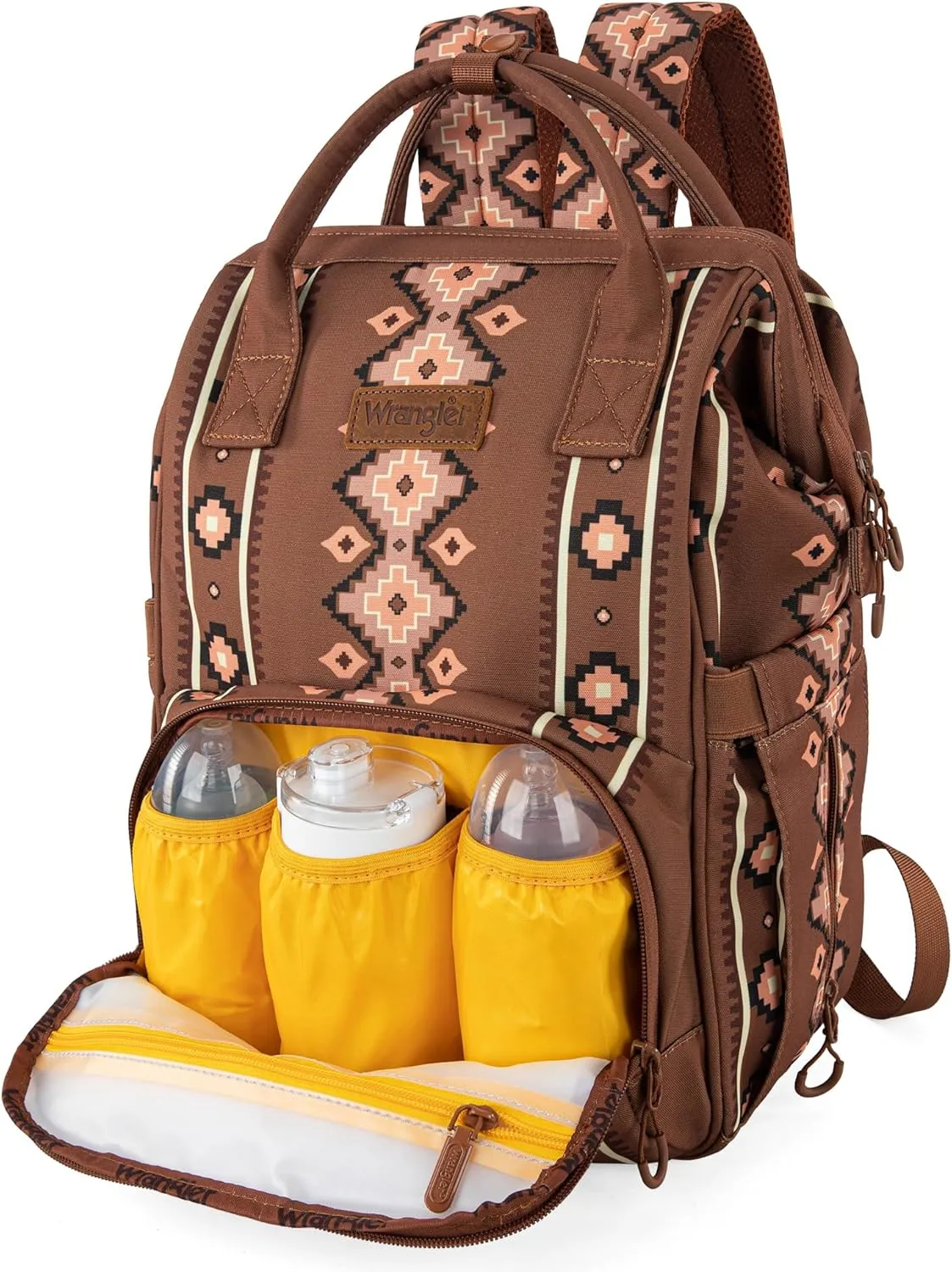Montana West x Wrangler Diaper Bag Backpack Aztec Travel Backpack Purses Western Multi-Function Baby Bags for Mom with Waterproof Insulated Pockets