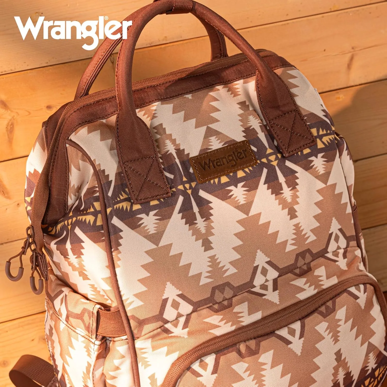 Montana West x Wrangler Diaper Bag Backpack Aztec Travel Backpack Purses Western Multi-Function Baby Bags for Mom with Waterproof Insulated Pockets