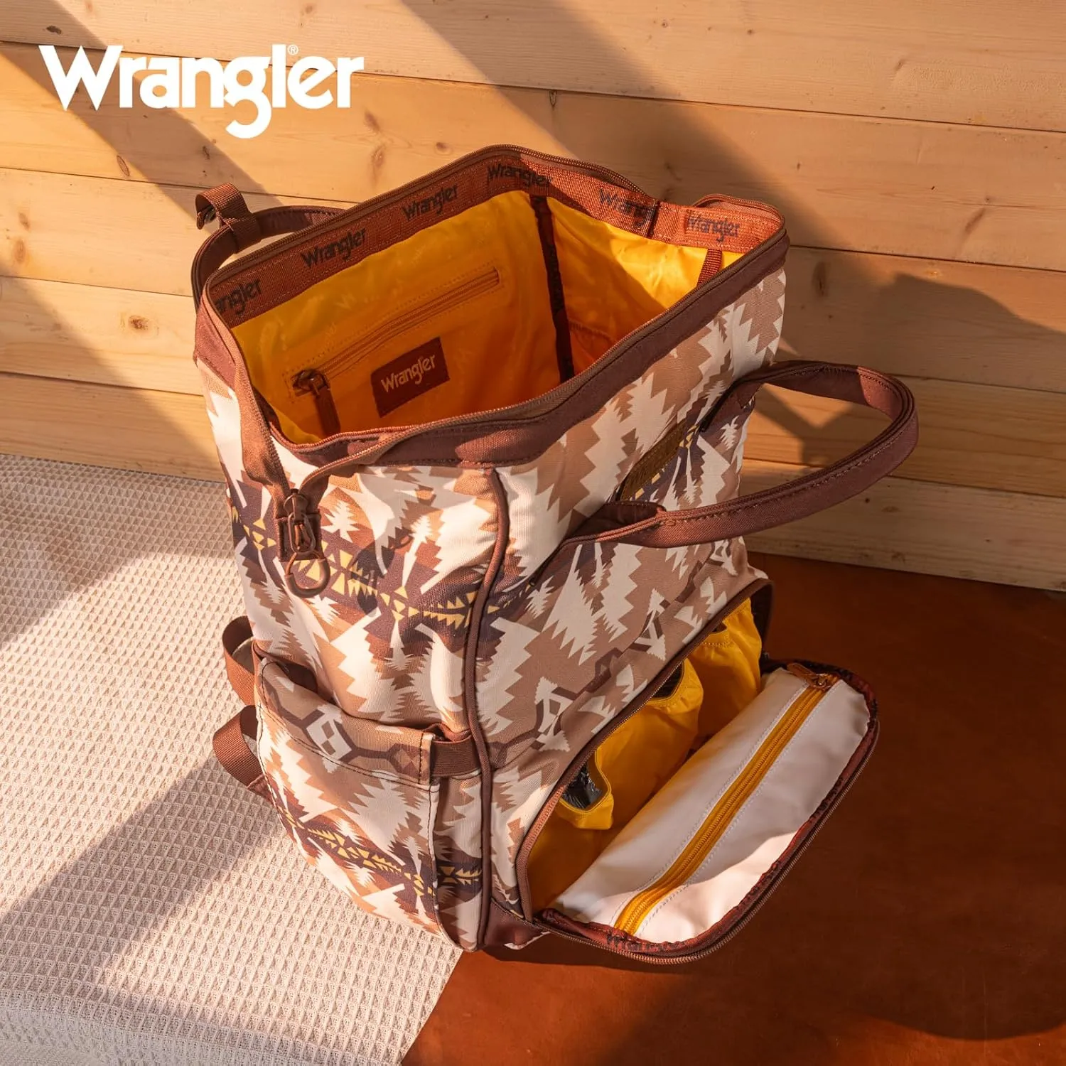 Montana West x Wrangler Diaper Bag Backpack Aztec Travel Backpack Purses Western Multi-Function Baby Bags for Mom with Waterproof Insulated Pockets