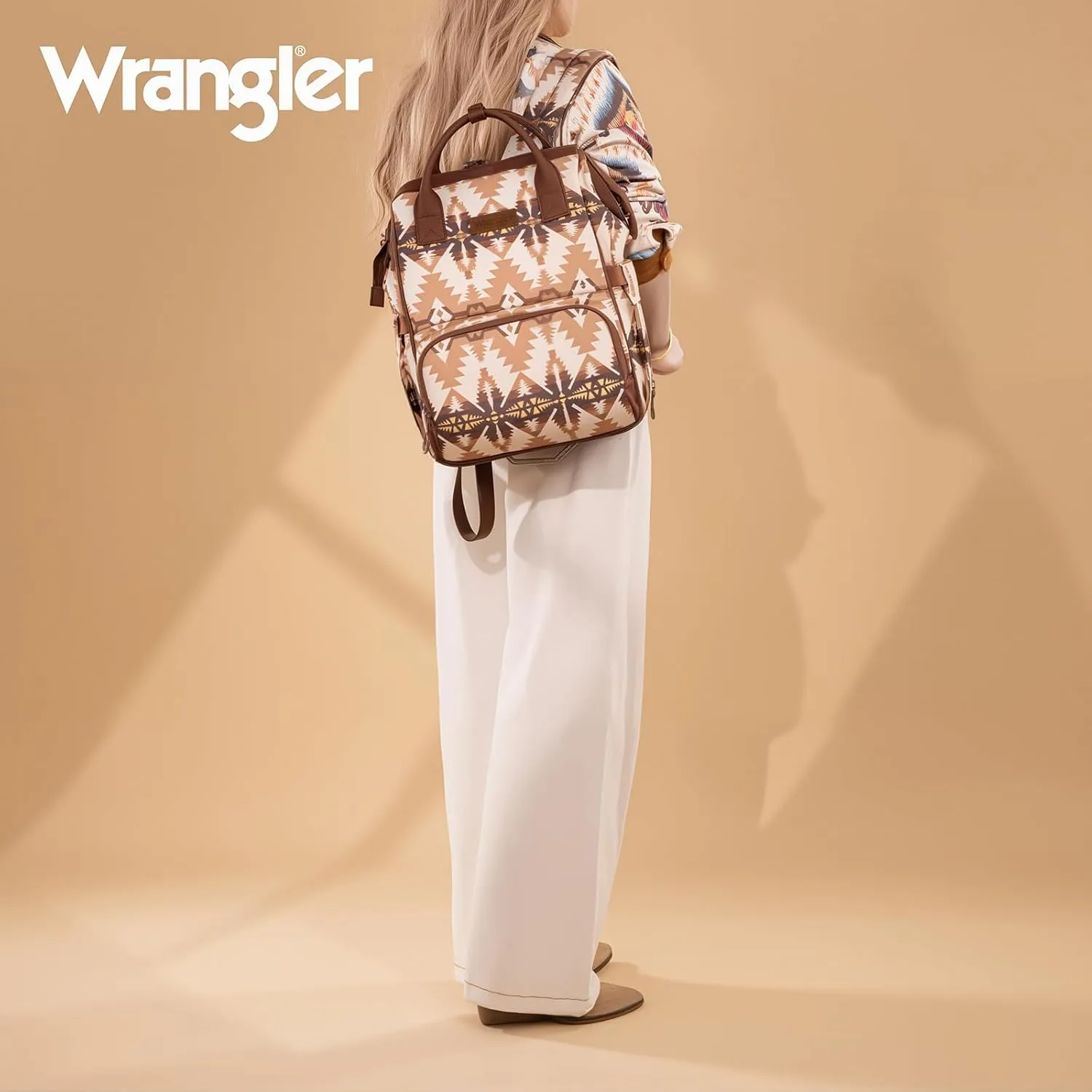Montana West x Wrangler Diaper Bag Backpack Aztec Travel Backpack Purses Western Multi-Function Baby Bags for Mom with Waterproof Insulated Pockets
